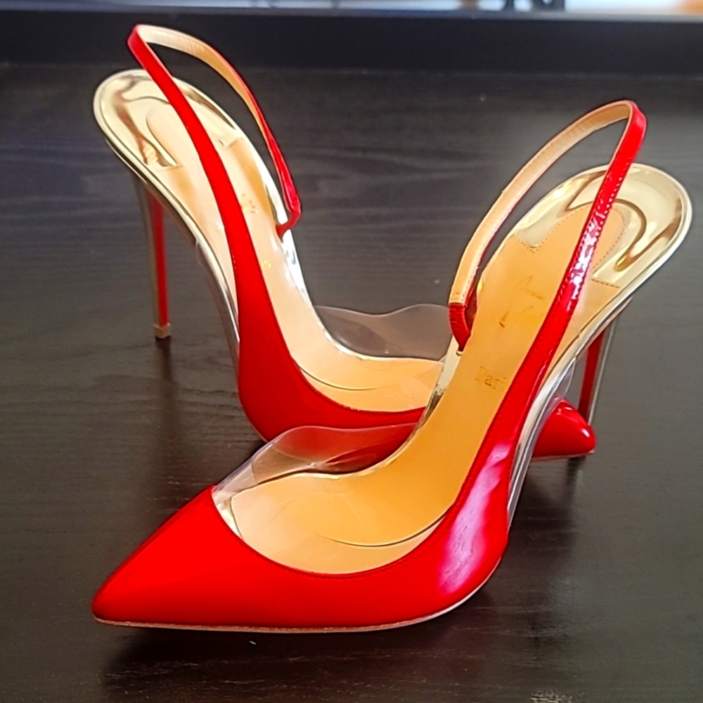 COPY - Christian Louboutin 100mm red and clear Patent Slingbacks size 39
